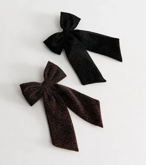 New Look Pack Of 2 Black Lurex Bow Hair Slides