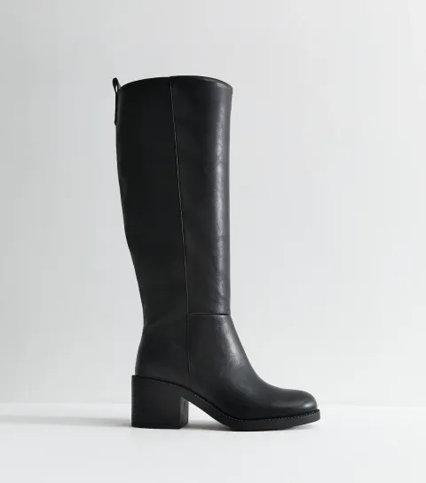Women's Black Panelled Faux Leather Knee High Boots