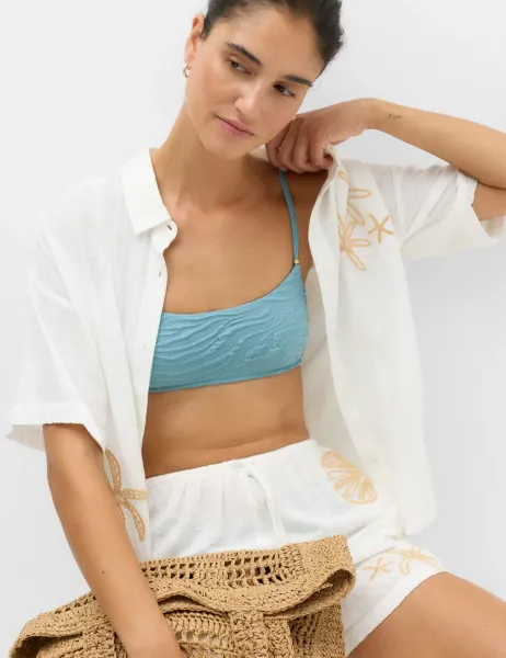 Marks & Spencer Textured Padded Strap Detail Scoop Neck Bikini Top Duck Egg