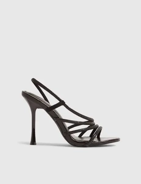 River Island Ankle Strap Stiletto Heel Sandals Black