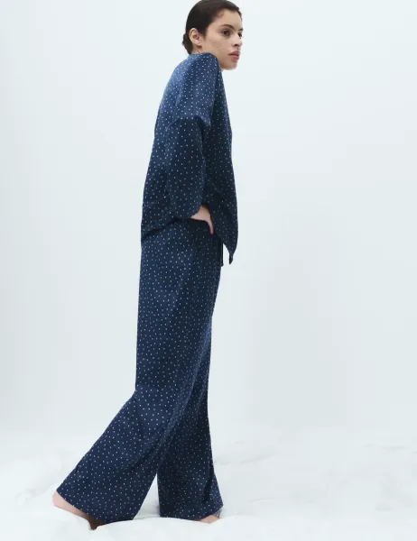 Marks & Spencer Fleece Printed Revere Pyjama Set Navy