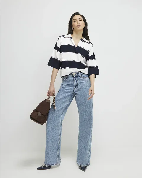 River Island Striped Knitted Polo Shirt