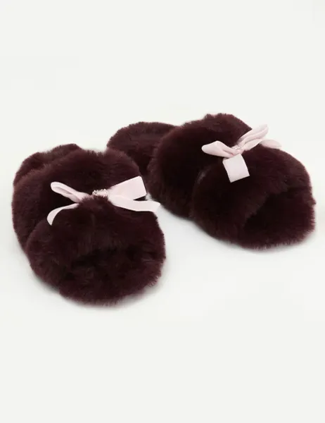 Boux Avenue Bow Slider Slippers Dark Brown
