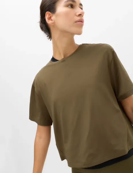 Goodmove Essential Round Neck Boxy T-Shirt Dark Khaki