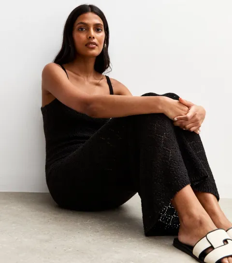 Women's Black Knitted Strappy Maxi Dress