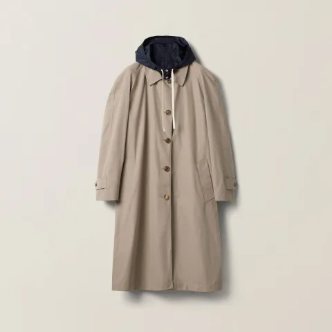 Reversible single-breasted Panama cotton and technical Pongé coat