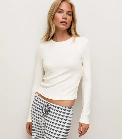 New Look Women's Cream Pointelle Long Sleeve Pyjama Top