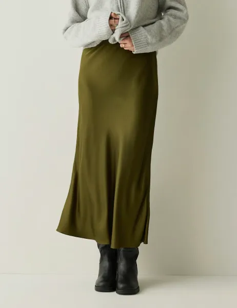 Regatta Satin Midi Slip Skirt Olive