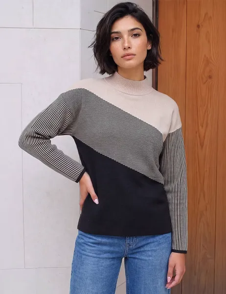 Roman Contrast Colour Block Jumper Black