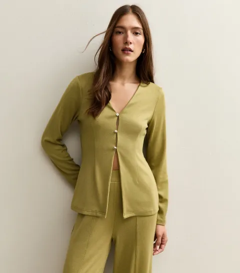 Women's Dark Khaki Soft Touch Front Seam Wide Leg Trousers