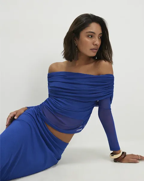 River Island Mesh Ruched Bardot Top