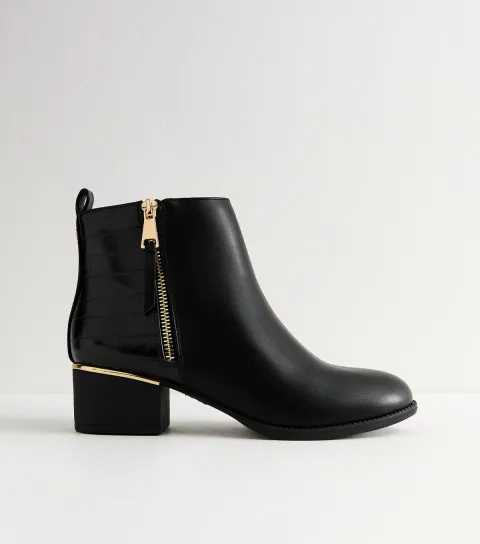 Women's Black Faux Leather Block Heel Ankle Boots Vegan