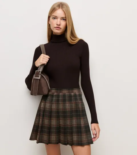 Women's Black Ponte Check Pleated Mini Skirt