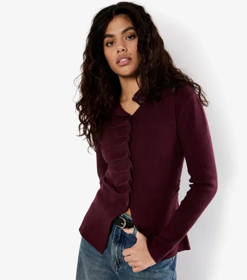 Apricot Women's Dark Burgundy Pleated Button Knit Long Sleeve Top