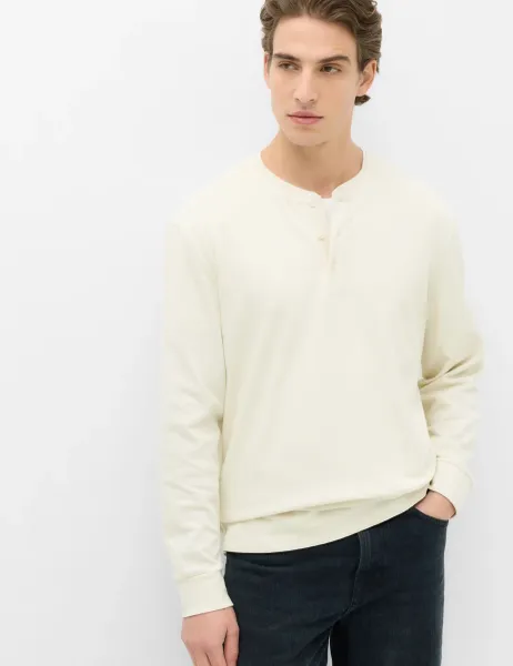 Marks & Spencer Cotton Rich Waffle Henley Long Sleeve T-Shirt Ecru
