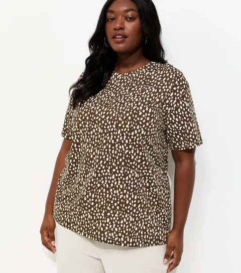 Women's Plus Size Brown Leopard Print T-Shirt Curves