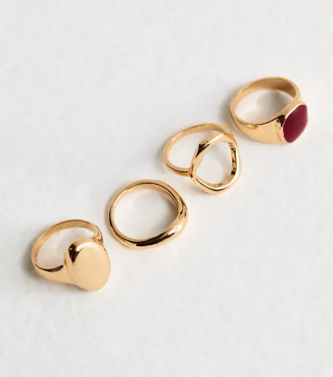 Pack of 4 Gold Tone Abstract Rings
