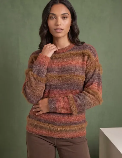 Roman Space Dyed Striped Jumper With Wool Chocolate