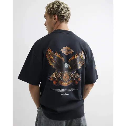 River Island Cotton Washed Eagle T-Shirt