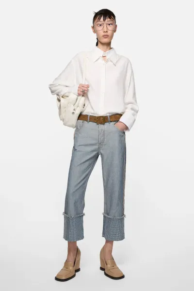 Denim rhinestone trousers
