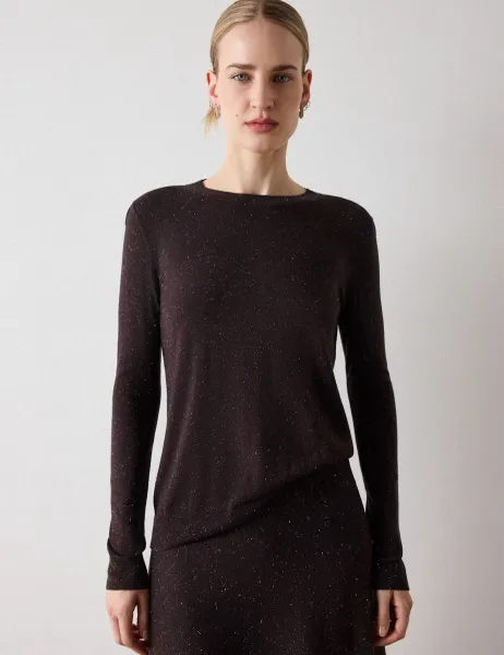 Whistles Sparkly Crew Neck T-Shirt Brown