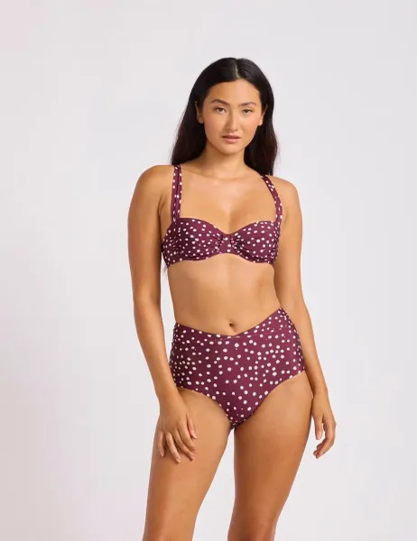 Seafolly Dolce Dot High Waisted Bikini Bottoms Burgundy Mix