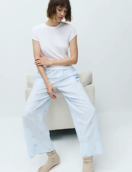 Marks & Spencer Cotton Modal Seersucker Pyjama Bottoms Blue Mix