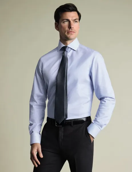 Charles Tyrwhitt Slim Fit Non Iron Pure Cotton Striped Shirt Cornflower