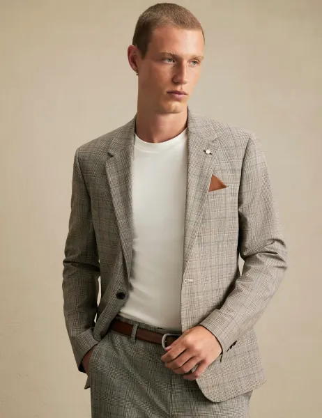 River Island Skinny Fit Checked Suit Jacket Grey Mix
