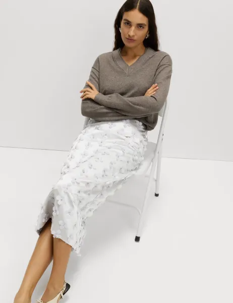 Marks & Spencer Floral Embellished Midi Pencil Skirt Silver