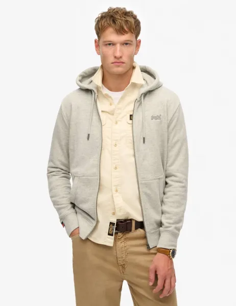 Superdry & Co Slim Fit Cotton Rich Zip Up Hoodie Grey
