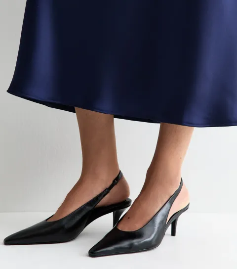 Women's Black Faux Leather Pointed Toe Slingback Pumps Vegan