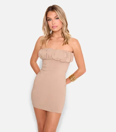 Public Desire Women's Light Brown Ruched Bandeau Mini Dress