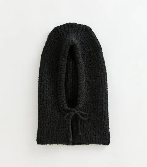 New Look Black Ribbed Knit Balaclava Hood