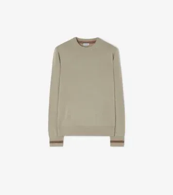 Icon Stripe Trim Wool Sweater in Lichen beige