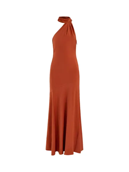 Club L London Cara Satin High-Neck Maxi Dress Rust
