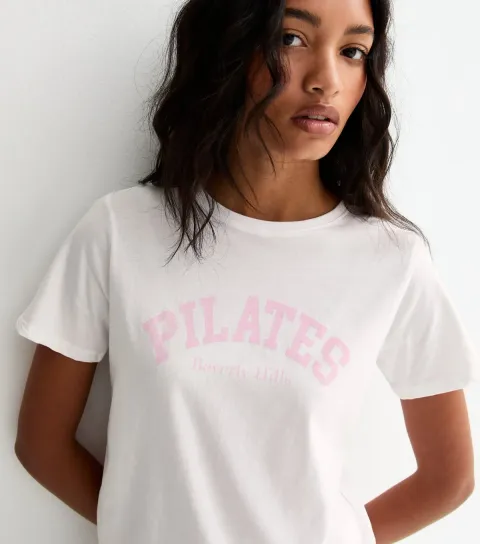 Women's White Cotton Pilates Logo T-Shirt