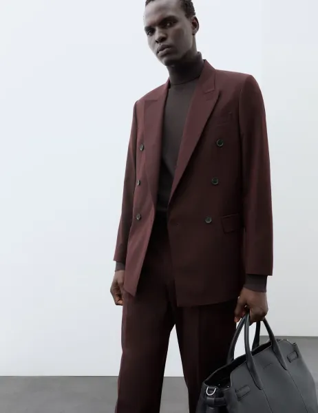 Autograph Merino Wool Rich Double Breasted Suit Jacket Bitter Chocolate
