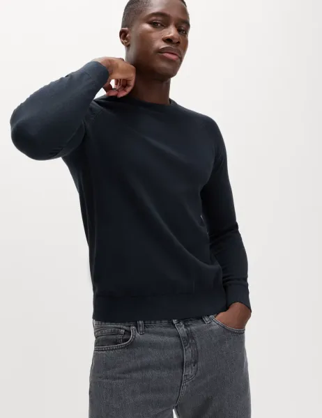 Marks & Spencer Pure Cotton Crew Neck Jumper Navy