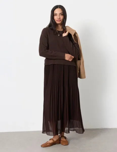 FatFace Knitted Jumper Maxi Dress with Wool Chocolate