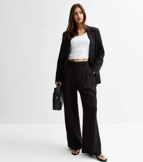 Women's Black Wide Leg Tailored Trousers