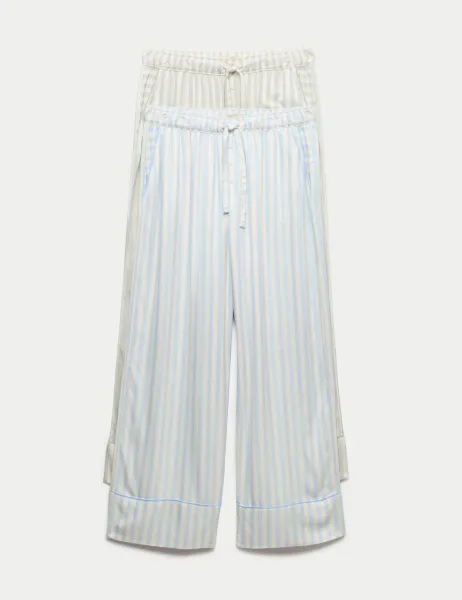 Marks & Spencer 2 Pack Twill Wide Leg Pyjama Bottoms Blue Mix