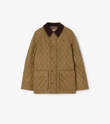 Quilted Coated Cotton Barn Jacket in Walrus brown/hemlock beige