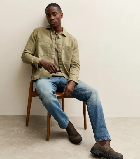 Men's Light Khaki Regular Cotton Twill Shacket