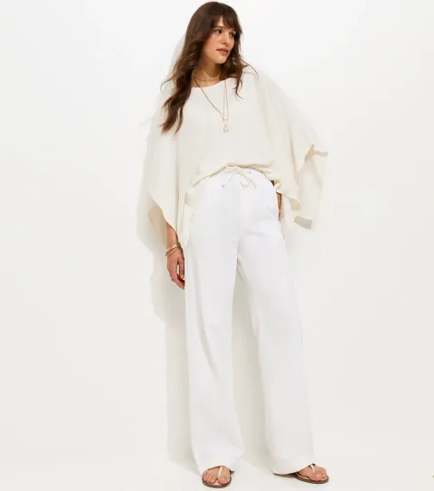 New Look Women's Tall White Twill Cotton Wide Leg Trousers