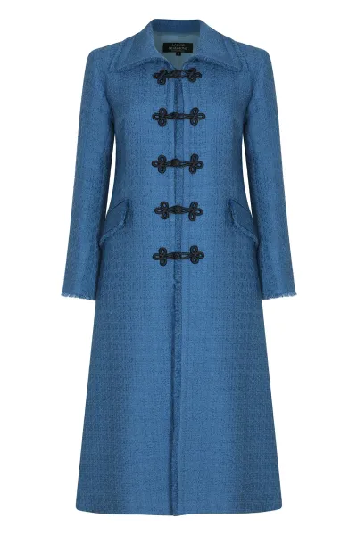 Lalage Beaumont Davina Coat in Rackley Blue Boucle