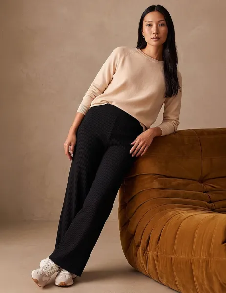 Roman Ribbed Knitted Trousers Black Mix