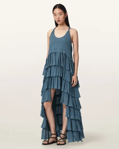 Cavarly Crepe Tiered Ruffle Maxi Dress