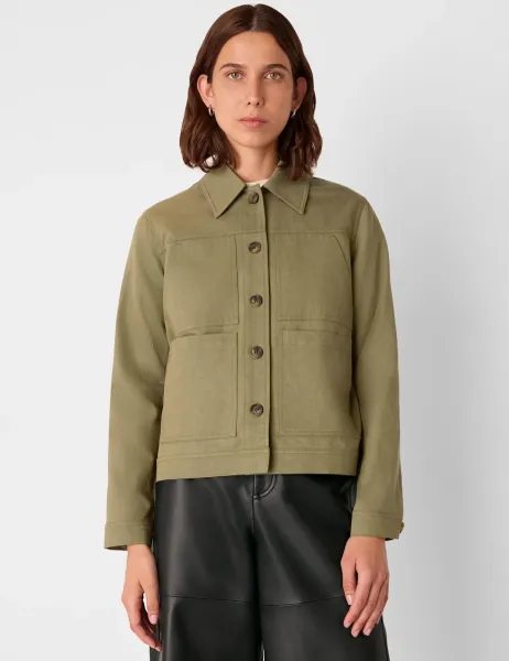 Whistles Mia Cotton Blend Utility Jacket Khaki