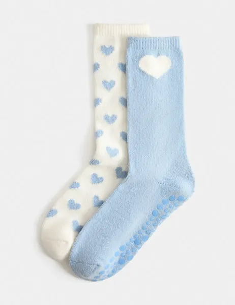 Marks & Spencer 2 Pack Heart Slipper Socks Blue Mix
